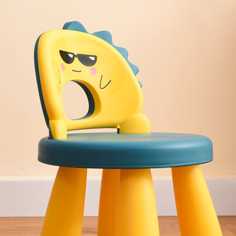 Taburete infantil redondo de plástico con respaldo de dinosaurio contemporáneo - Divertido acento para la sala de estar