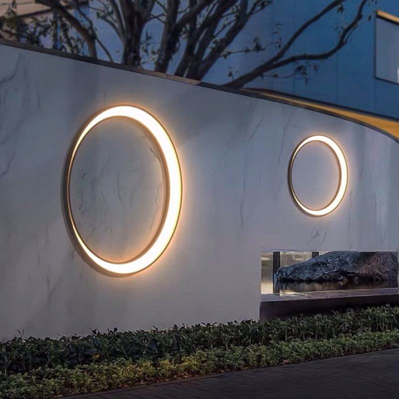 Aplique de pared LED moderno y minimalista, en acero inoxidable, con diseño de círculo creciente, resistente al agua, para patio exterior