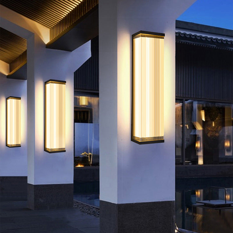 Modern Fluted Acrylic LED Outdoor Wall Sconce Waterproof Tall Exterior Light Fixture for Front Porch and Patio