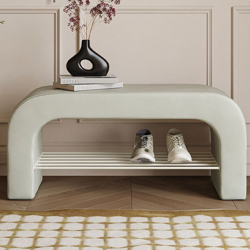 Modern Minimalist Long Rectangle Sherpa Fabric PU Leather Iron Storage Bench 1-Shelf For Entryways