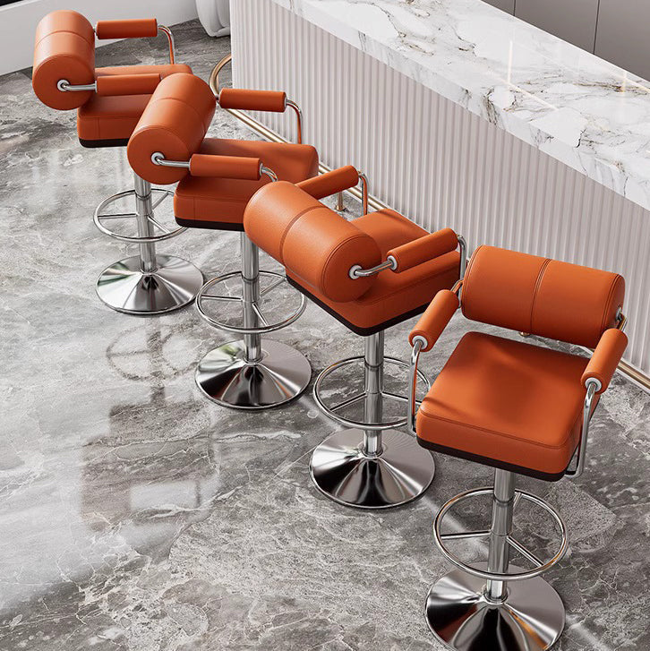 Contemporary Luxury Faux Leather Upholstered Height Adjustable Swivel Bar Stool Armrest Footrest For Dining Room