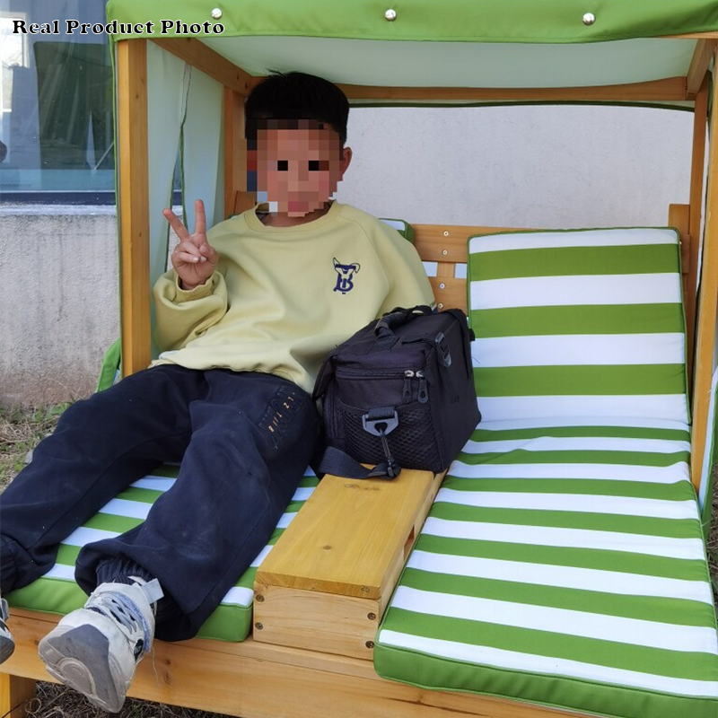 Contemporary Rectangular Kids Outdoor Recliner with Cedar Backrest and Polyester Fabric