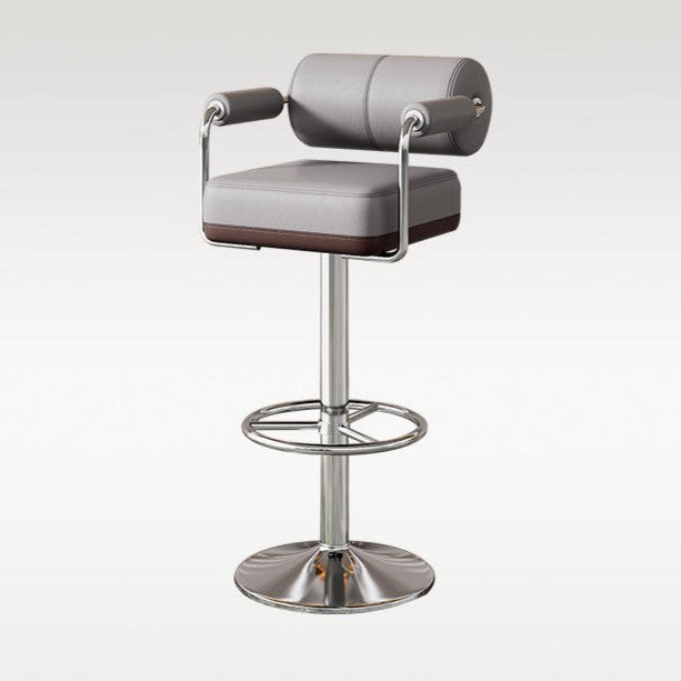 Contemporary Luxury Faux Leather Upholstered Height Adjustable Swivel Bar Stool Armrest Footrest For Dining Room