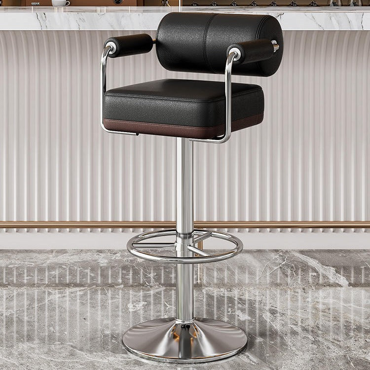 Contemporary Luxury Faux Leather Upholstered Height Adjustable Swivel Bar Stool Armrest Footrest For Dining Room
