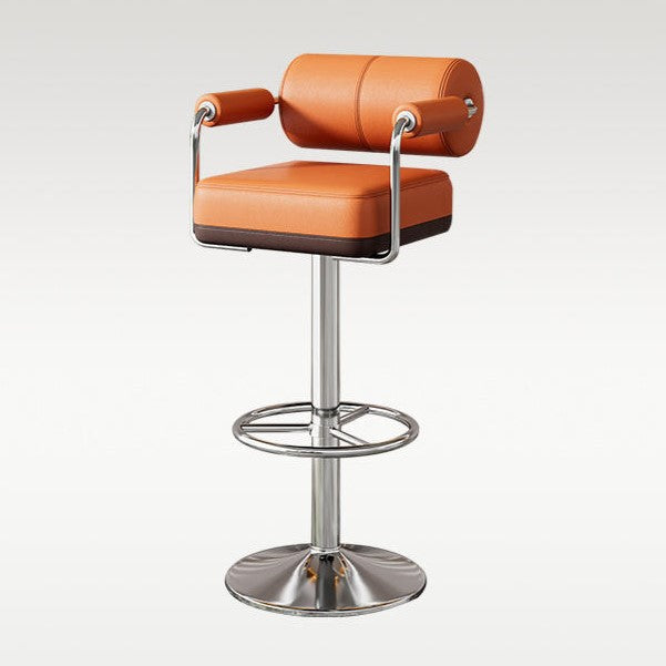 Contemporary Luxury Faux Leather Upholstered Height Adjustable Swivel Bar Stool Armrest Footrest For Dining Room