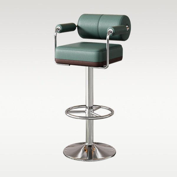 Contemporary Luxury Faux Leather Upholstered Height Adjustable Swivel Bar Stool Armrest Footrest For Dining Room