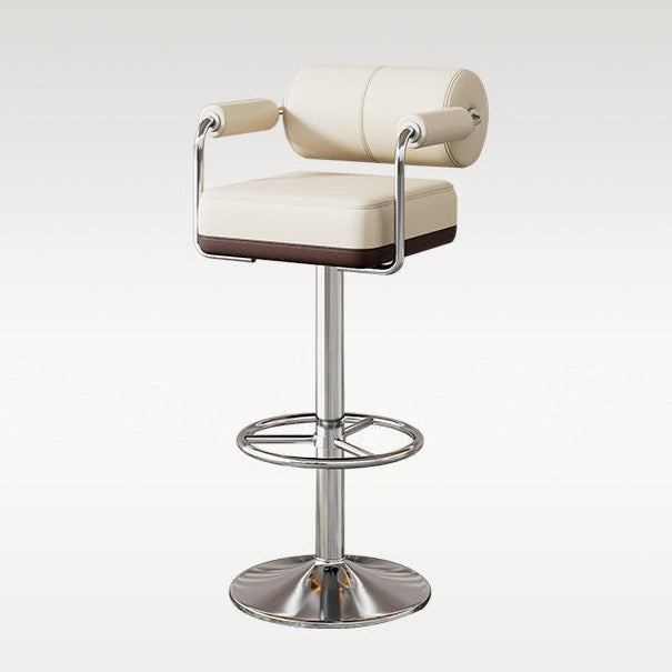Contemporary Luxury Faux Leather Upholstered Height Adjustable Swivel Bar Stool Armrest Footrest For Dining Room