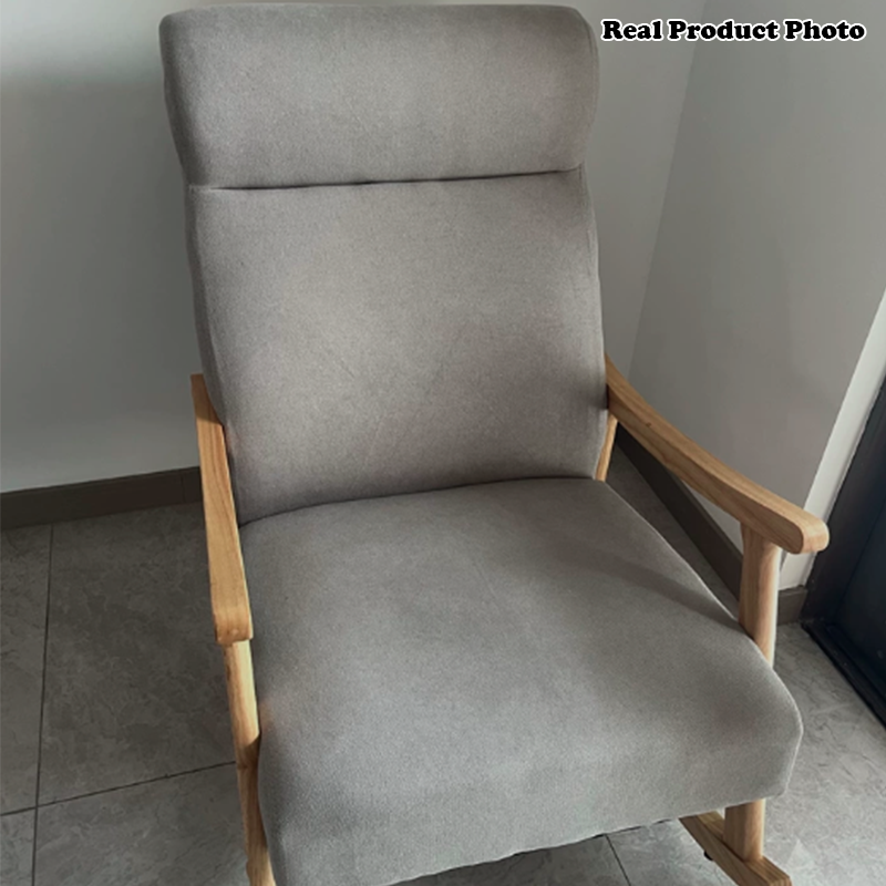 Contemporary Scandinavian Cotton-Linen Recliner with Rubberwood Frame – Rectangular/Square/Curved Backrest, Armrests and Footrest for Living Room