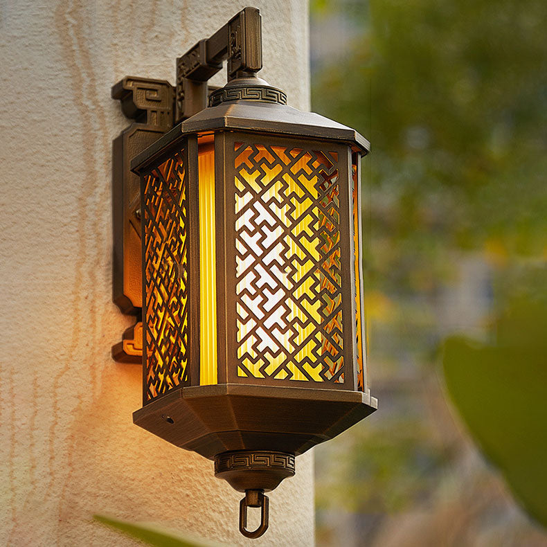 Lámpara aplique de pared exterior con 1 luz, estilo pagoda china tradicional, de aluminio cepillado, para patio