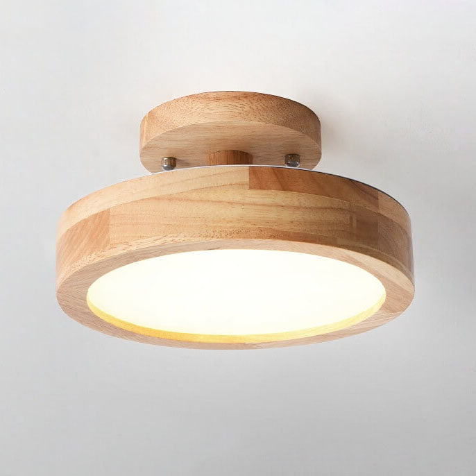 Modern Minimalist Nordic Wooden Round LED Ceiling Light Semi-Flush Mount Fixture for Living Room Bedroom Kitchen Dimmable Energy Saving Wholesale