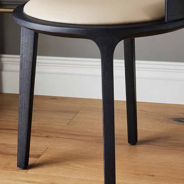 Elegant Traditional Vintage Round PU Leather Upholstered Vanity Stool with Wood Frame — Backless, Ideal Bedroom Accent