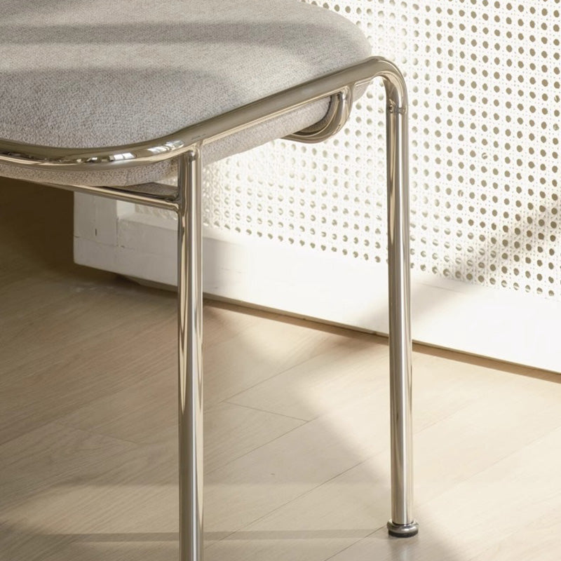Taburete de tocador sin respaldo contemporáneo escandinavo cuadrado de algodón y lino tapizado con estructura de acero inoxidable para dormitorio