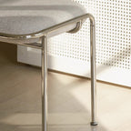 Taburete de tocador sin respaldo contemporáneo escandinavo cuadrado de algodón y lino tapizado con estructura de acero inoxidable para dormitorio