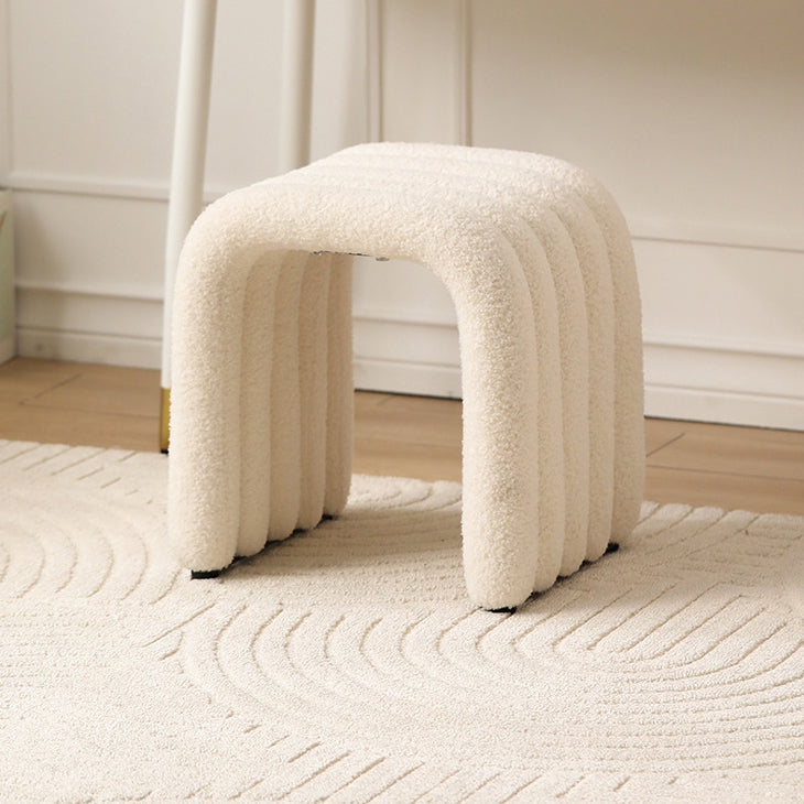Contemporary Nordic Arch Vanity Stool in Sherpa Fabric with Carbon Steel Frame - Backless, Bedroom-Ready