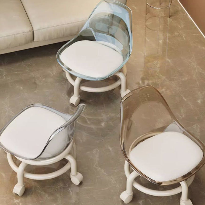 Modern Minimalist Round Acrylic Faux Leather Low Stool on Wheels – Plastic Living Room Stool