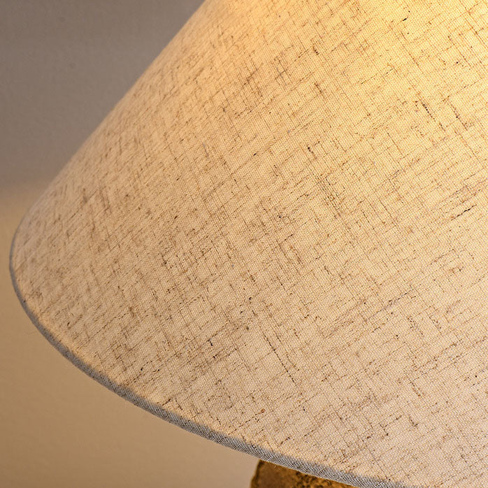 Organic Modern Textured Ceramic Table Lamp with Natural Linen Shade Rustic Wabi-Sabi Accent Light for Bedroom and Living Room