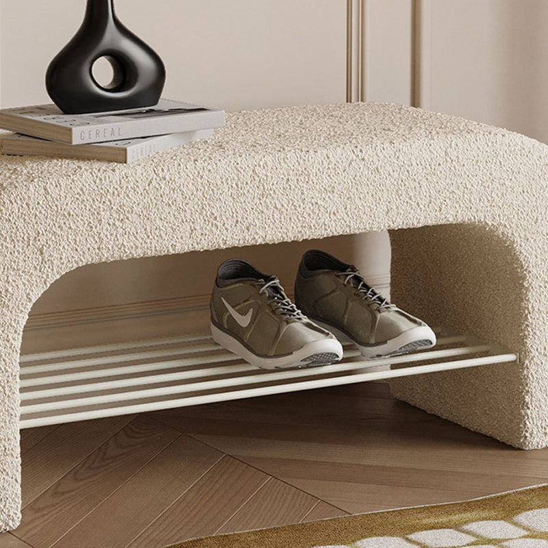 Modern Minimalist Long Rectangle Sherpa Fabric PU Leather Iron Storage Bench 1-Shelf For Entryways