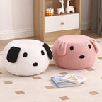Taburete redondo de vellón tipo osito de peluche con diseño art déco moderno, construcción de madera contrachapado, sin respaldo y sin brazos, de perfil bajo para sala de estar