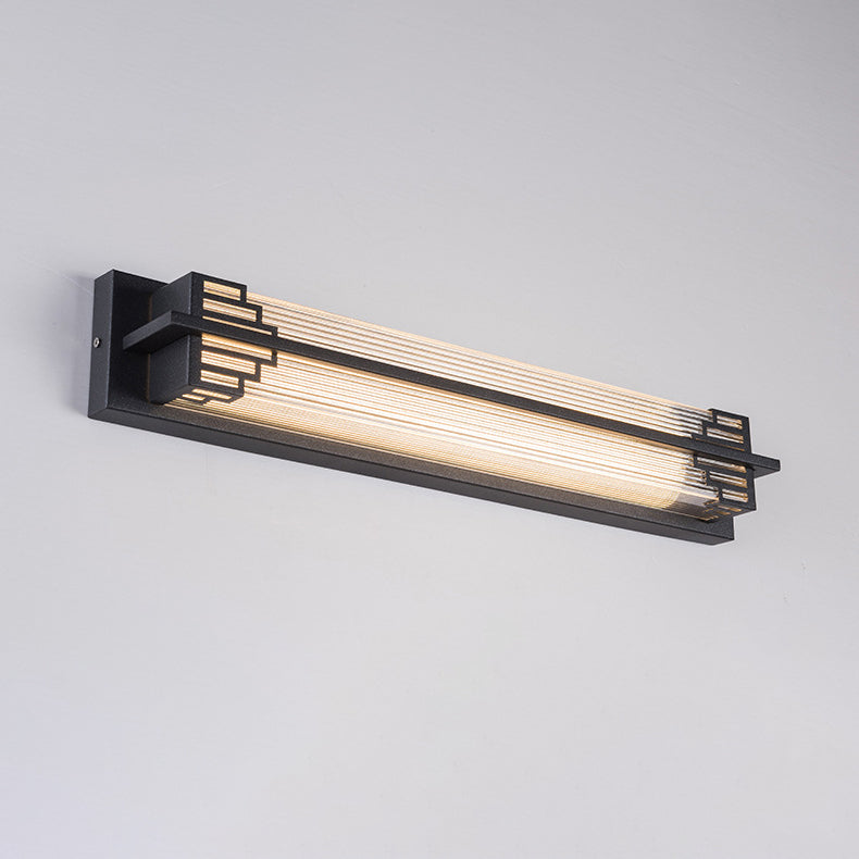 Lámpara de pared LED rectangular de cristal de acero inoxidable impermeable estilo chino tradicional para patio exterior