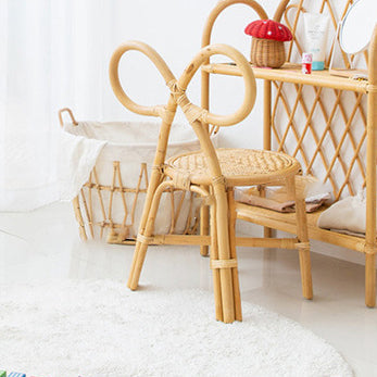 Traditional Japanese Round Rattan Weaving Footstool with Backrest – Ideal Kid-Friendly Chair for Entryways