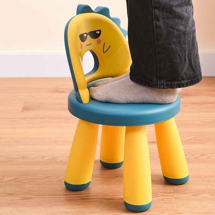 Taburete infantil redondo de plástico con respaldo de dinosaurio contemporáneo - Divertido acento para la sala de estar