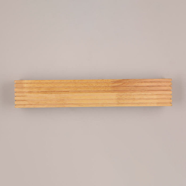 Traditional Japanese Striped Rectangular Wood LED Vanity Mirror Front Wall Sconce Lamp For Bedroom