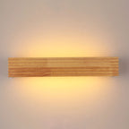Traditional Japanese Striped Rectangular Wood LED Vanity Mirror Front Wall Sconce Lamp For Bedroom