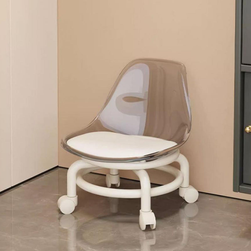 Modern Minimalist Round Acrylic Faux Leather Low Stool on Wheels – Plastic Living Room Stool