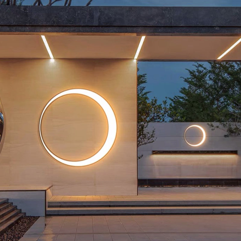 Aplique de pared LED moderno y minimalista, en acero inoxidable, con diseño de círculo creciente, resistente al agua, para patio exterior