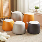 Puf Cilíndrico de Tela Elegante y Moderno – Taburete Bajo para Sala de Estar