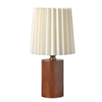 Vintage Pleated Shade Solid Wood Table Lamp Dimmable LED Bedside Desk Light for Bedroom and Living Room