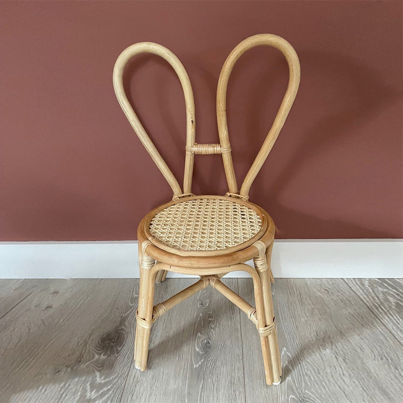 Traditional Japanese Round Rattan Weaving Footstool with Backrest – Ideal Kid-Friendly Chair for Entryways