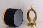 Modern Glam Gold Geometric Ring Table Lamp with Fabric Drum Shade Dimmable Bedside Light for Bedroom and Living Room