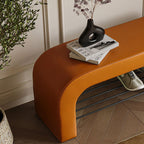 Modern Minimalist Long Rectangle Sherpa Fabric PU Leather Iron Storage Bench 1-Shelf For Entryways