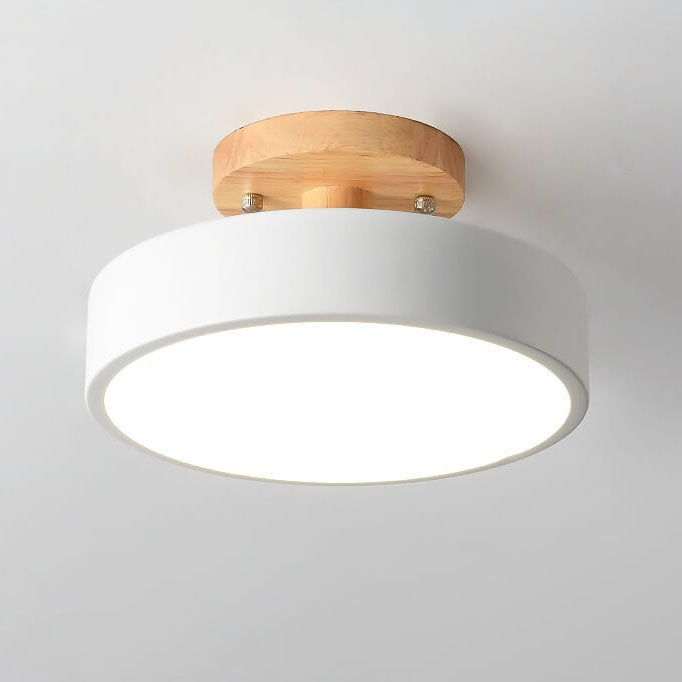 Modern Minimalist Nordic Wooden Round LED Ceiling Light Semi-Flush Mount Fixture for Living Room Bedroom Kitchen Dimmable Energy Saving Wholesale