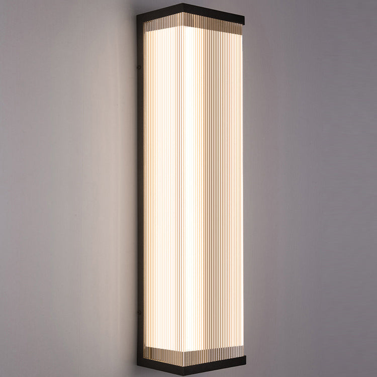 Modern Fluted Acrylic LED Outdoor Wall Sconce Waterproof Tall Exterior Light Fixture for Front Porch and Patio