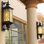 Aplique de pared para exteriores de 1 luz, resistente al agua, con jaula de linterna cuadrada tradicional china para patio exterior
