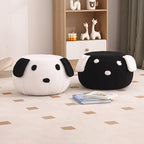 Taburete redondo de vellón tipo osito de peluche con diseño art déco moderno, construcción de madera contrachapado, sin respaldo y sin brazos, de perfil bajo para sala de estar