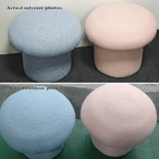 Taburete cilíndrico moderno minimalista de forro polar sherpa con forma de hongo y diseño de madera para dormitorio