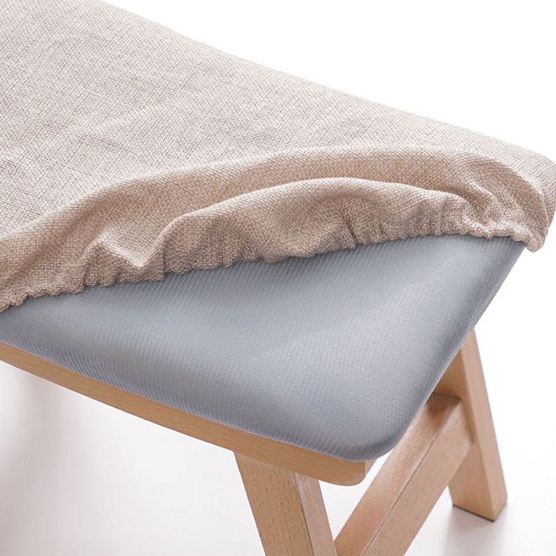 Banco Zapatero Cuadrado Minimalista Moderno de Madera de Caucho con Cojín Tapizado de Algodón-Lino, Taburete Bajo para Sala de Estar