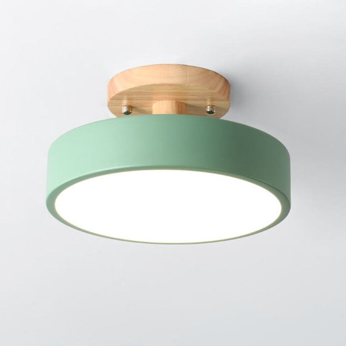 Modern Minimalist Nordic Wooden Round LED Ceiling Light Semi-Flush Mount Fixture for Living Room Bedroom Kitchen Dimmable Energy Saving Wholesale