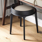 Elegant Traditional Vintage Round PU Leather Upholstered Vanity Stool with Wood Frame — Backless, Ideal Bedroom Accent