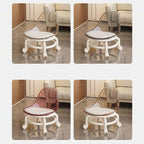Modern Minimalist Round Acrylic Faux Leather Low Stool on Wheels – Plastic Living Room Stool