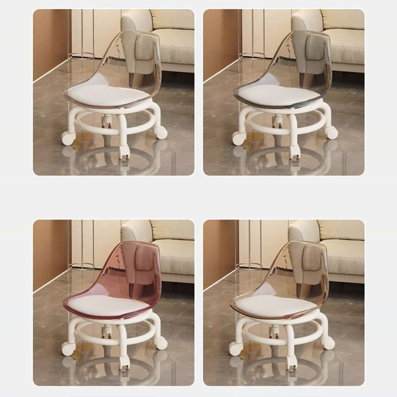 Modern Minimalist Round Acrylic Faux Leather Low Stool on Wheels – Plastic Living Room Stool