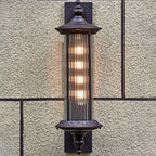 Lámpara de pared de 1 luz cilíndrica de vidrio y aluminio impermeable, estilo retro contemporáneo para jardín