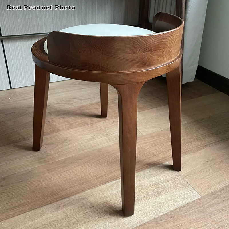 Elegant Traditional Vintage Round PU Leather Upholstered Vanity Stool with Wood Frame — Backless, Ideal Bedroom Accent