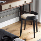 Elegant Traditional Vintage Round PU Leather Upholstered Vanity Stool with Wood Frame — Backless, Ideal Bedroom Accent