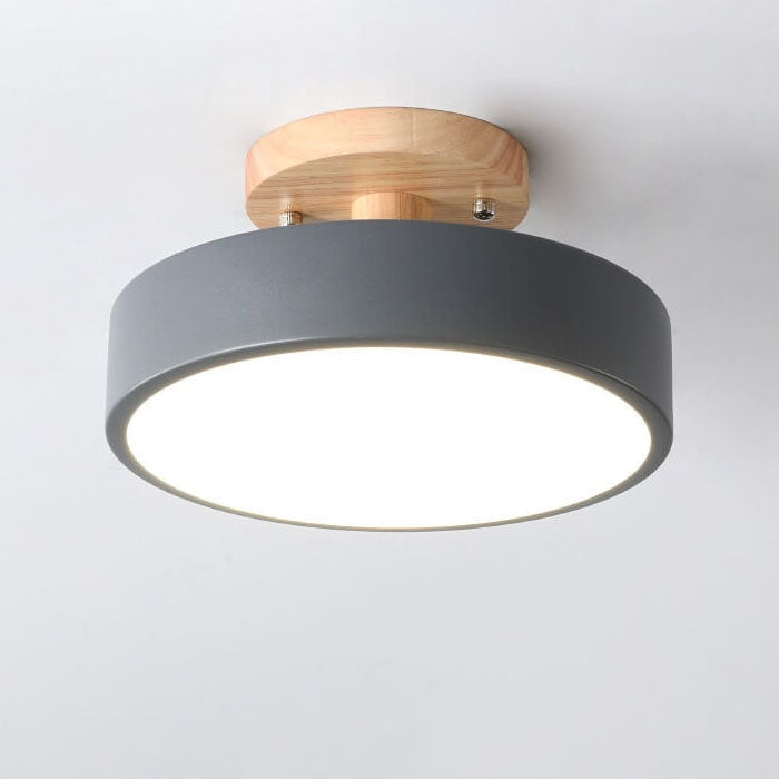 Modern Minimalist Nordic Wooden Round LED Ceiling Light Semi-Flush Mount Fixture for Living Room Bedroom Kitchen Dimmable Energy Saving Wholesale
