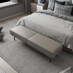Modern Minimalist Rectangular Cushioned Bench - Microfiber Leather Upholstery with Wood & Carbon Steel Frame, Low Backless End-of-Bed Stool for Bedroom