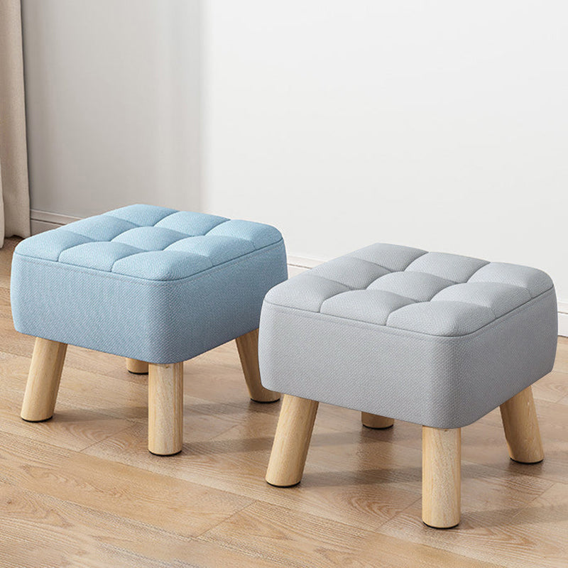 Modern Minimalist Square Stool with Cotton-Linen Upholstery, Solid Wood, Low-Profile Design for Living Room